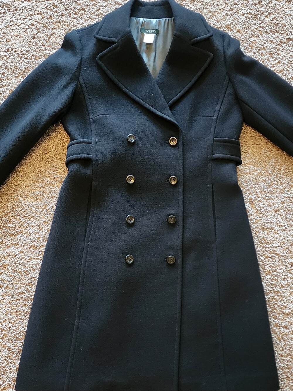 J.Crew Black Wool Double Breasted Trench Coat Peacoat Jacket Sz 6